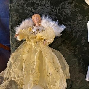 Elegant Angel Tree Topper with Gold Gown